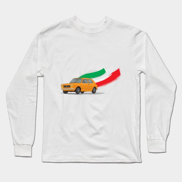 Classic Fiat 127 Illustration with Retro Orange Color and The Italian Flag Long Sleeve T-Shirt by ibadishi